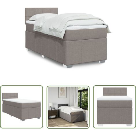 vidaXL Boxspringbett mit Matratze Taupe 100x200 cm Stoff