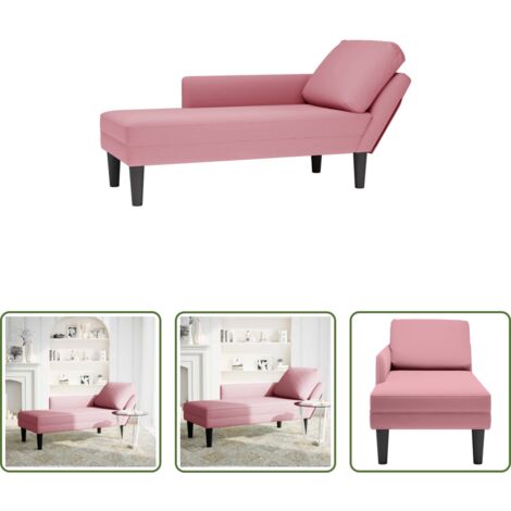 vidaXL Bracciolo -  Sdraio con Cuscino e Bracciolo Destro in Velluto Rosa