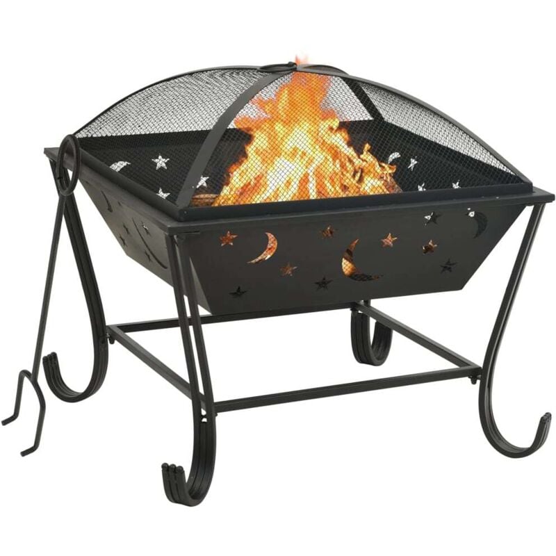 

vidaXL Brasero con atizador acero XXL 62 cm - Negro