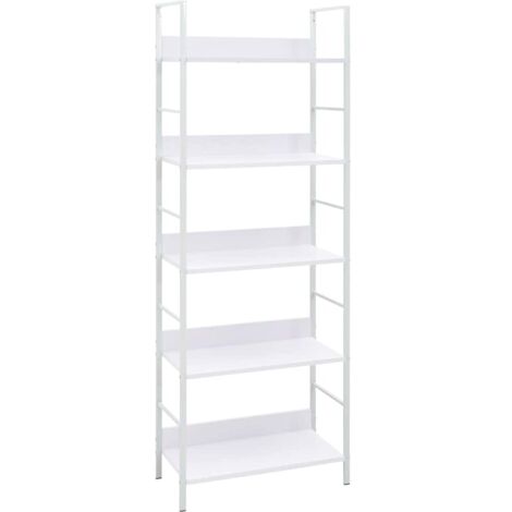 vidaXL Bücherregal mit 5 Etagen Weiß Holz und Stahl