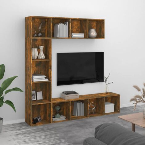vidaXL Bücherregal/TV-Möbel Set 3 Teile Raucheiche 180x30x180 cm