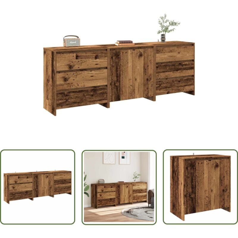 The Living Store - vidaXL Buffet 3 pcs vieux bois bois d'ingénierie