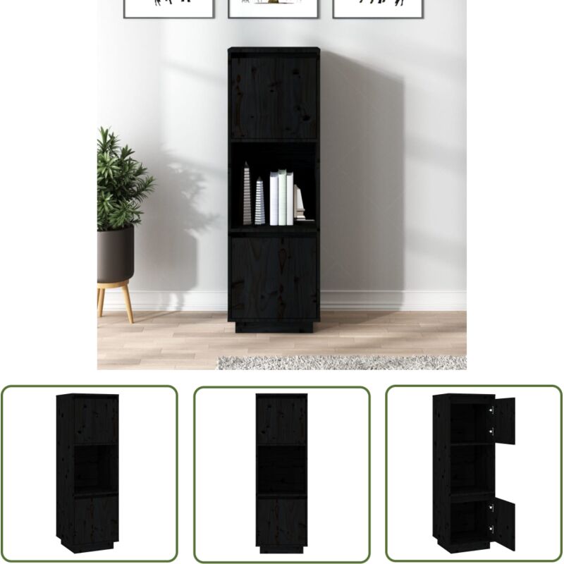 Vidaxl - Buffet haut Noir 38x35x117 cm Bois massif de pin