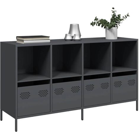Vidaxl – Buffet anthracite 135x39x73,5 cm – Acier laminé à froid – Grand espace de rangement avec tiroirs – Plateau robuste pour décoration