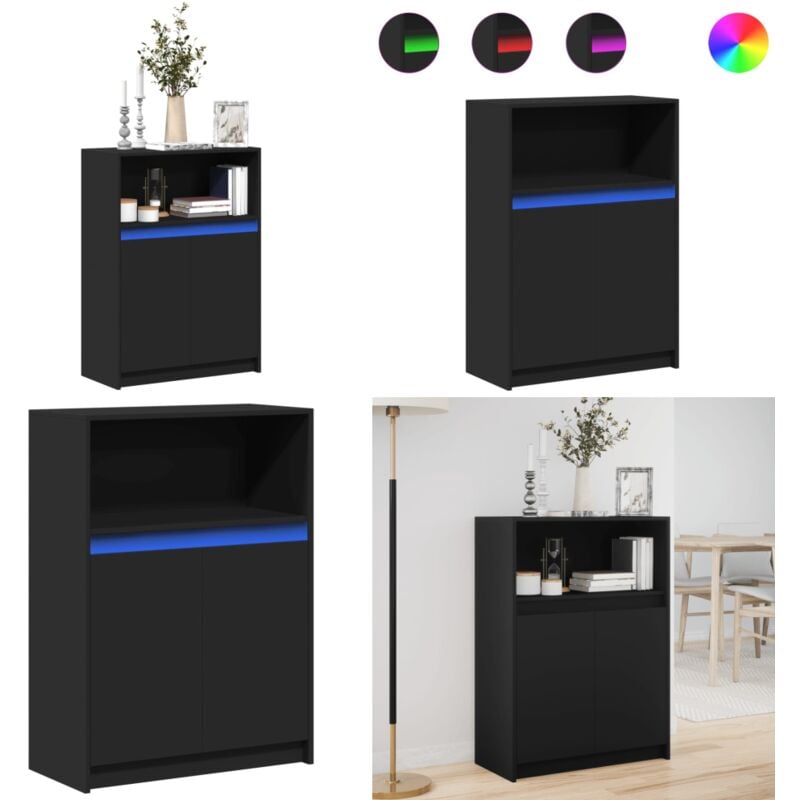 Vidaxl - Buffet avec led noir 72x34x100 cm bois d'ingénierie