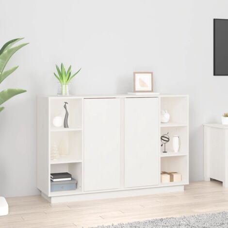 Vidaxl – Buffet blanc 120x35x80 cm – Bois massif de pin – Grand espace de rangement – Montage facile avec fixation murale
