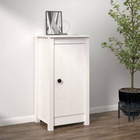 Vidaxl – Buffet blanc 39x35x80 cm en bois massif de pin – Grand espace de rangement – Porte ajustable à gauche ou droite
