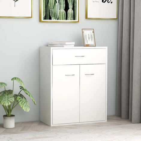 Vidaxl – Buffet blanc 60x30x75 cm en aggloméré – 2 portes et un tiroir – Design minimaliste pour rangement salon, chambre ou bureau