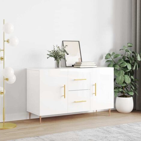 Vidaxl – Buffet blanc brillant 100x36x60 cm – Bois d'ingénierie résistant à l'humidité – Pieds en métal pour stabilité – Assemblage requis