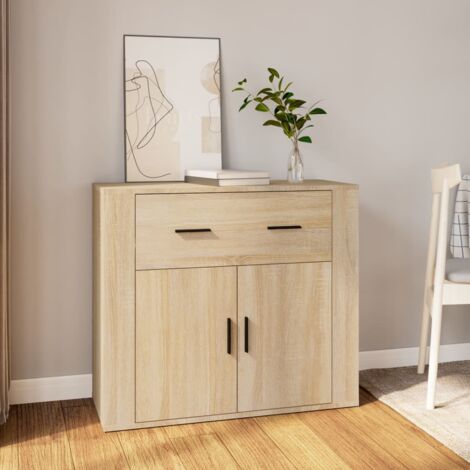 Vidaxl – Buffet chêne sonoma 80x33x70 cm – Bois d'ingénierie résistant à l'humidité – Compartiments et tiroirs pour rangement organisé