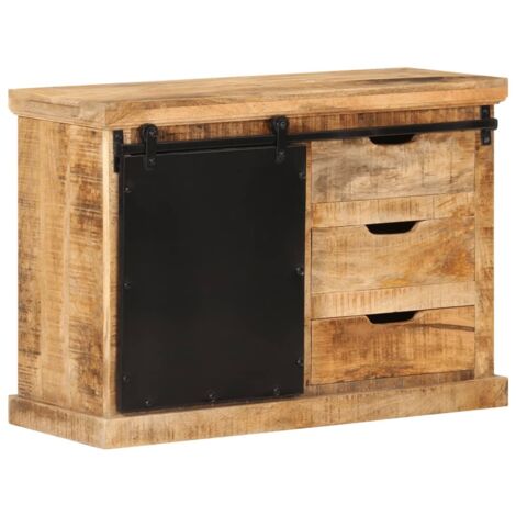 Vidaxl – Buffet en bois de manguier brut massif 80x30x55 cm – Design intemporel – Fixation murale incluse – Grains uniques pour chaque pièce