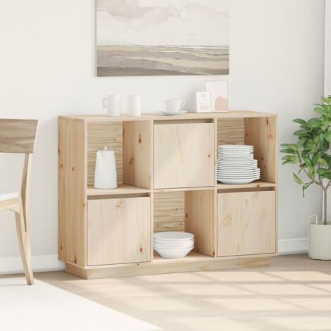 Vidaxl – Buffet en bois massif de pin 110,5x35x80 cm – 3 portes et 3 compartiments ouverts – Design moderne minimaliste