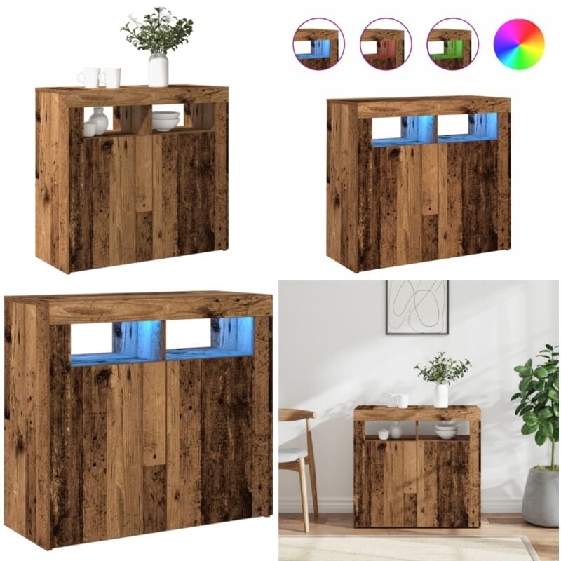Vidaxl - Buffet et lumières led vieux bois 80x35x75 cm bois d'ingénierie