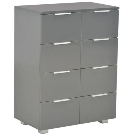 Vidaxl – Buffet gris brillant 60x35x80 cm – 8 tiroirs en aggloméré avec finition brillante – Meuble de rangement pour chambre