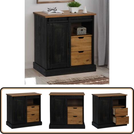 vidaXL Buffet HALDEN porte coulissante noir 80x40x80 cm bois massif