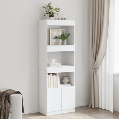 Vidaxl – Buffet haut 63x33x180 cm blanc en bois d'ingénierie – Résistant à l'humidité – Grand espace de rangement – Armoire avec portes