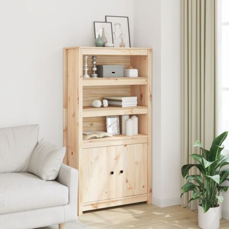 Vidaxl – Buffet haut 80x35x154 cm en bois massif de pin – 3 compartiments ouverts – 2 portes pour rangement organisé – Style rustique