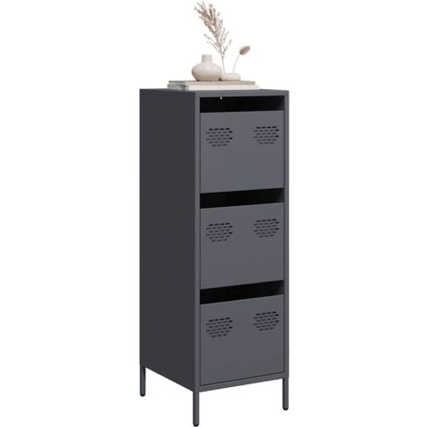 Vidaxl – Buffet haut anthracite 39x35x103,5 cm – Acier laminé à froid – 3 tiroirs – Meuble de rangement pour salon ou bureau