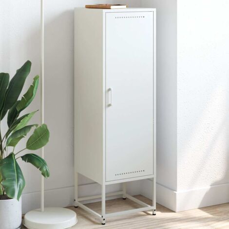 Vidaxl – Buffet haut blanc 36x39x123 cm en acier – Style industriel – 3 compartiments de rangement – Facile à nettoyer