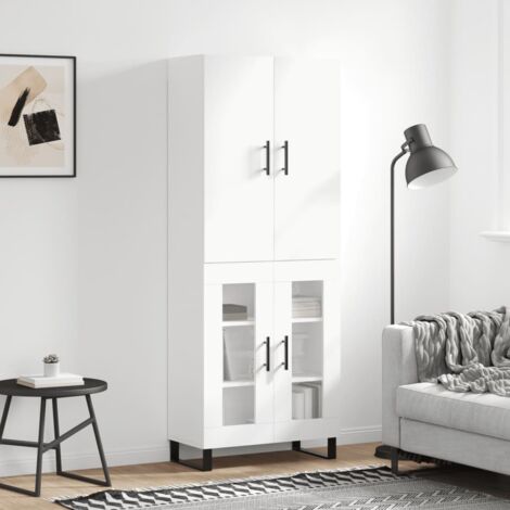 Vidaxl – Buffet haut blanc 69,5x34x180 cm – Bois d'ingénierie résistant à l'humidité – Design en verre élégant – Pieds en métal stables