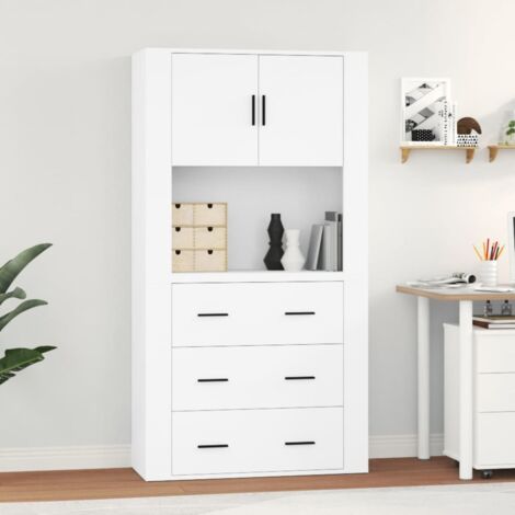 Vidaxl – Buffet haut blanc en bois d'ingénierie – Dimensions 80 x 33 x 70 cm – Résistant à l'humidité – Fixation murale incluse
