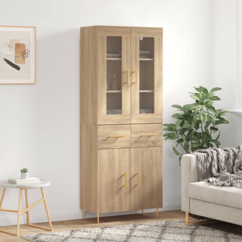 Vidaxl – Buffet haut chêne sonoma 69,5x34x180 cm – Bois d'ingénierie – Pieds en métal – Grand espace de rangement moderne
