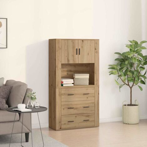 Vidaxl – Haut de buffet chêne artisanal 80 x 33 x 150 cm – Avec tiroir et 2 portes – Design élégant pour salle à manger et bureau