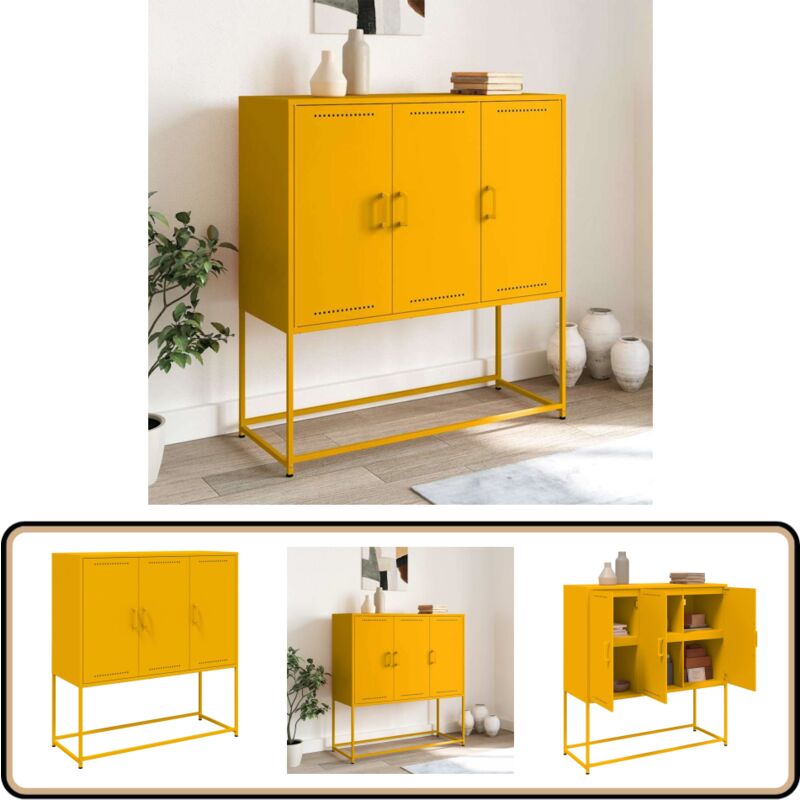 Vidaxl - Buffet haut jaune moutarde 100,5x39x107 cm acier
