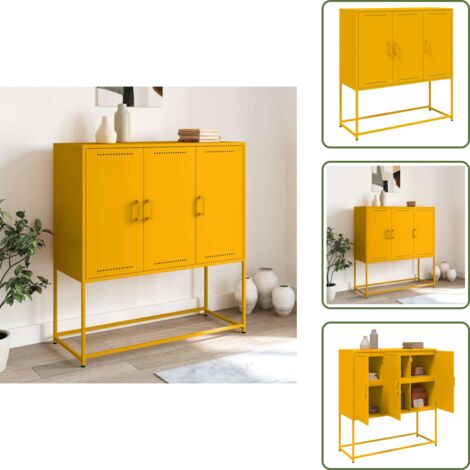 vidaXL Buffet haut jaune moutarde 100,5x39x107 cm acier