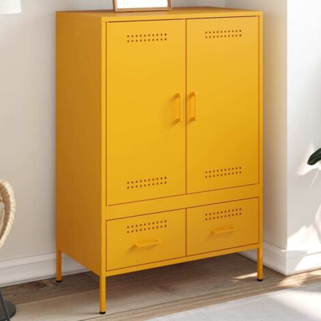 Vidaxl – Buffet haut jaune moutarde 68x39x101,5 cm – Acier laminé à froid – 4 compartiments et 2 tiroirs – Pieds réglables pour stabilité