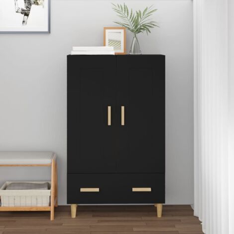 Vidaxl – Buffet haut noir 70x31x115 cm – Bois d'ingénierie – 2 compartiments et 1 tiroir – Résistance à l'humidité et stabilité