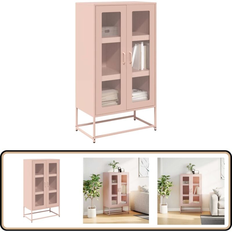 Vidaxl - Buffet haut rose 68x39x123 cm acier