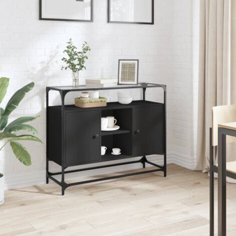 vidaXL Buffet mit schwarzer Glasoberfläche 98x35x81 cm aus Spanplatten