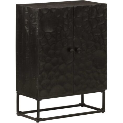 Vidaxl – Buffet noir 55x30x76 cm en bois de manguier massif et fer – Grand espace de rangement – Pieds robustes en fer pour stabilité