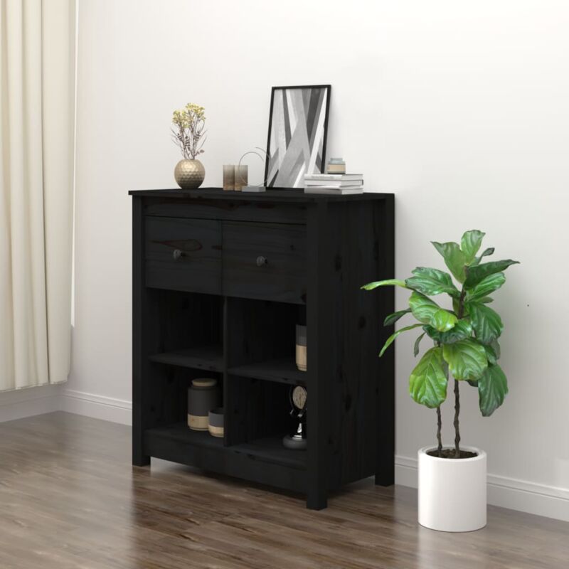 Vidaxl - Buffet Noir 70x35x80 cm Bois massif de pin
