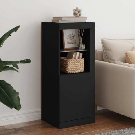 Vidaxl – Buffet noir avec lumières LED – Dimensions 41x37x100 cm – Matériau bois d'ingénierie et verre – Espace de rangement optimisé