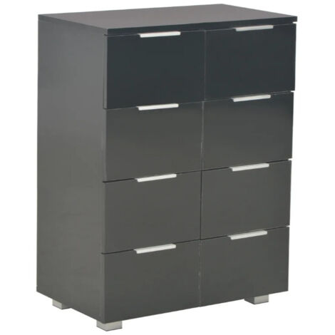 Vidaxl – Buffet noir brillant 60x35x80 cm – Bois d'ingénierie avec finition brillante – 8 tiroirs pour rangement optimal – Capacité de charge 50 kg