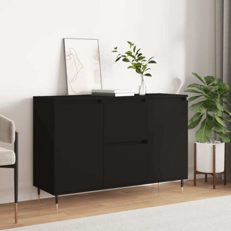 Vidaxl – Buffet noir en bois d'ingénierie 104x35x70 cm – Meuble de rangement avec pieds en fer – Résistant à l'humidité et facile à nettoyer