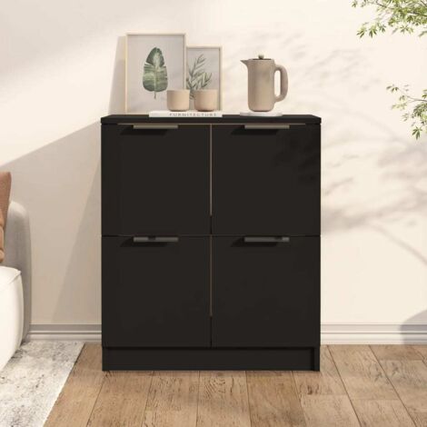 Vidaxl – Buffet noir en bois d'ingénierie 60x30x70 cm – 4 portes pour rangement – Surface lisse et résistante – Fixation murale incluse