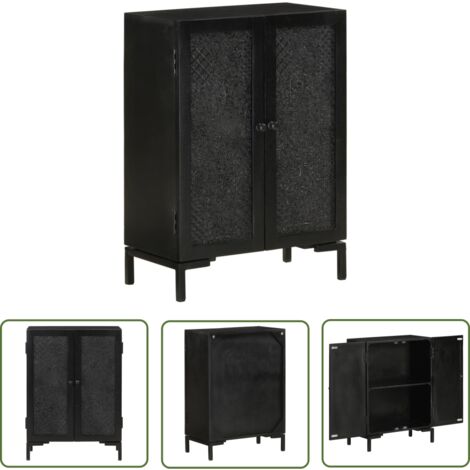 vidaXL Buffet schwarz 55x30x77 cm aus massivem Mangoholz und Eisen
