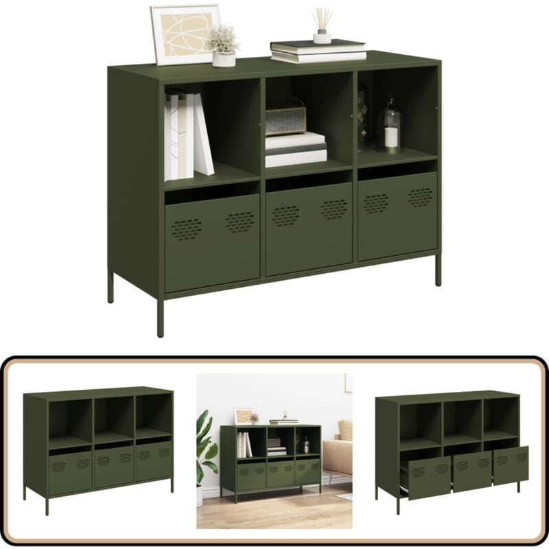 Vidaxl - Buffet vert olive 101,5x39x73,5 cm acier laminé à froid
