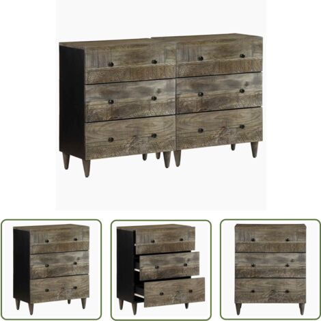 vidaXL Buffets 2 pcs gris clair 60x33,5x75 cm bois de manguier massif
