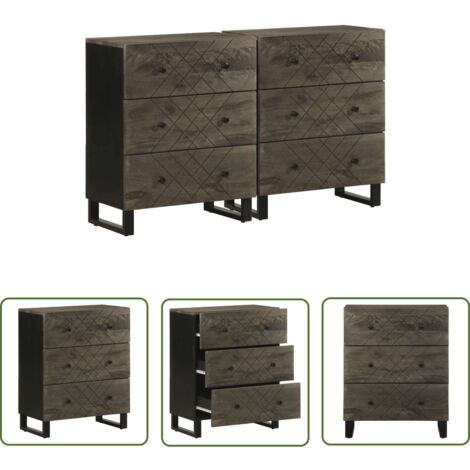 vidaXL Buffets 2 pcs noir 60x33x75 cm bois massif de manguier