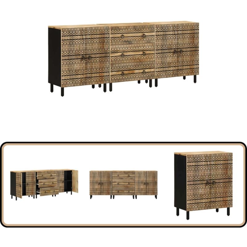 Vidaxl - Buffets 3 pcs bois massif de manguier