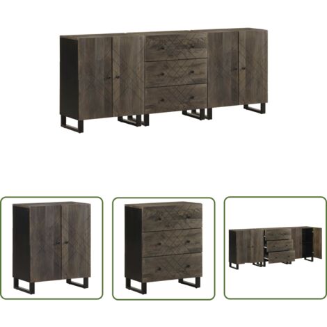 vidaXL Buffets 3 pcs noir 60x33x75 cm bois massif de manguier