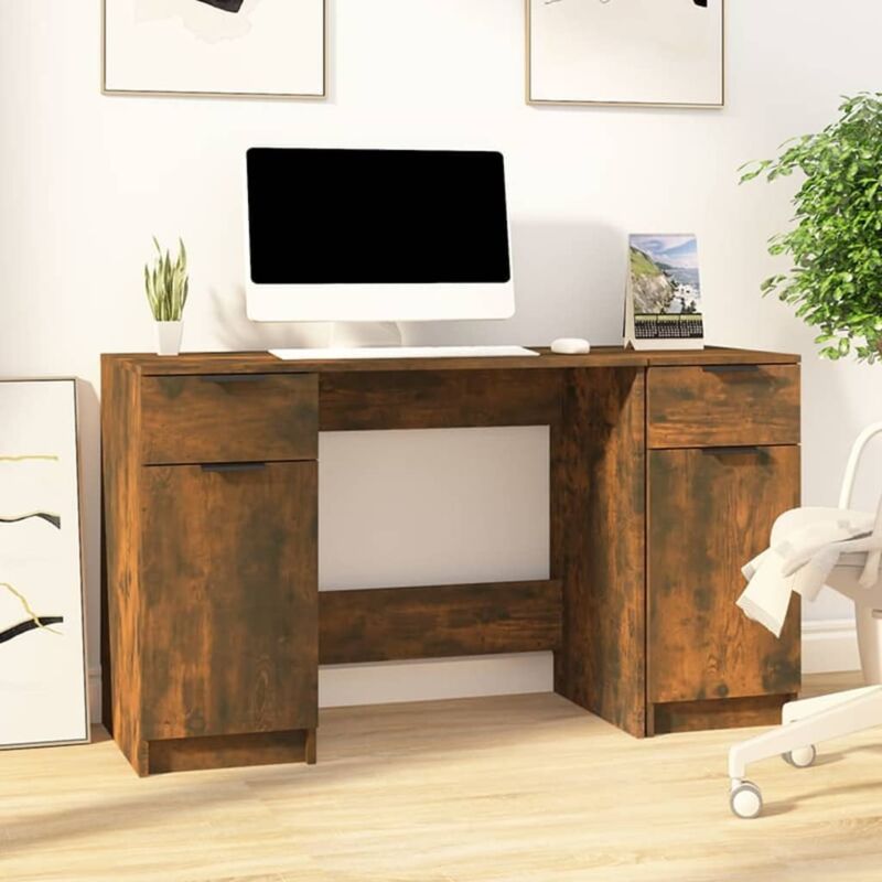 Vidaxl - Bureau avec armoire latérale Chêne fumé Bois d'ingénierie