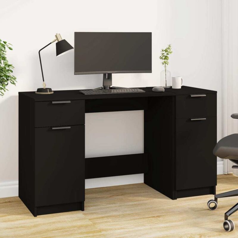 Vidaxl - Bureau avec armoire latérale Noir Bois d'ingénierie