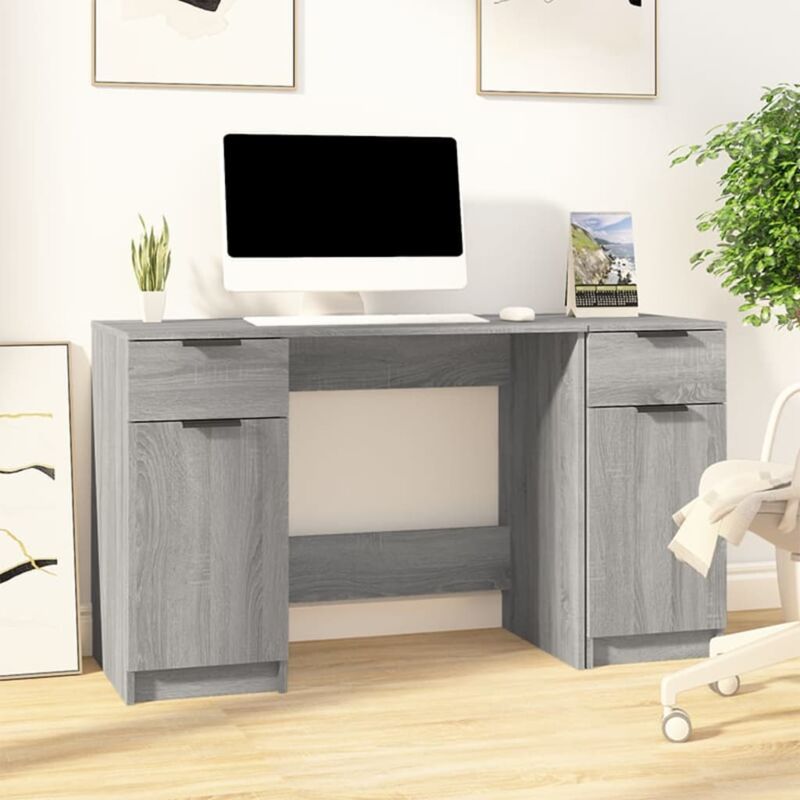 Vidaxl - Bureau avec armoire latérale Sonoma gris Bois d'ingénierie