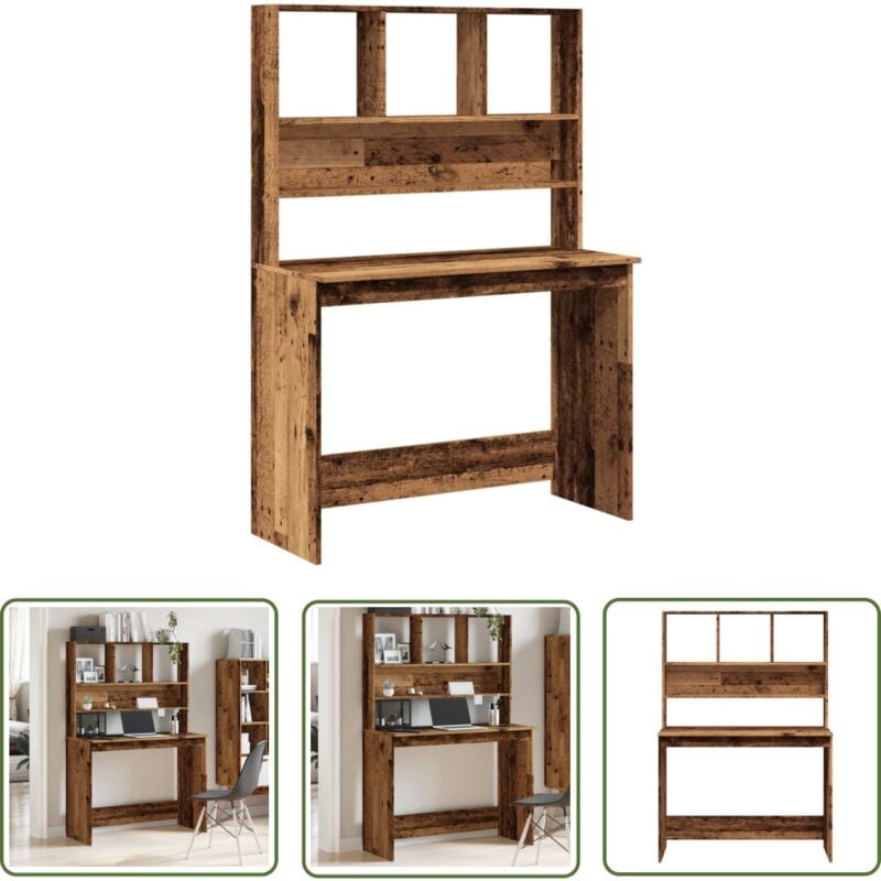 The Living Store - vidaXL Bureau avec étagères vieux bois 102x45x148 cm bois d'ingénierie