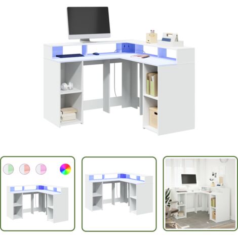 vidaXL Bureau avec lumières LED blanc 130x130x91 cm bois d'ingénierie